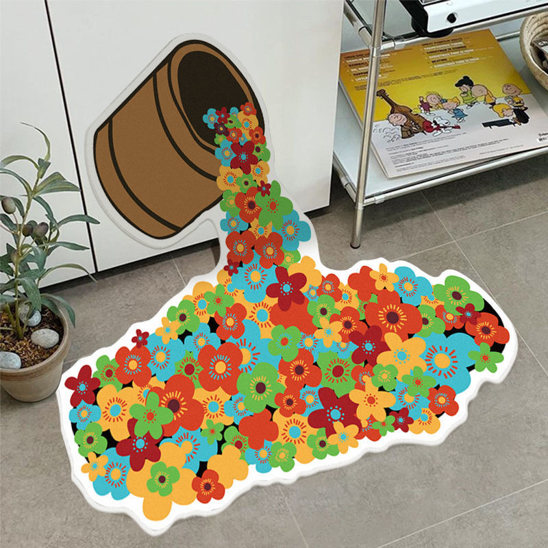 3D Rainbow Paint Bucket Tapestry Carpet Rug Irregular Living Room Bedroom Carpet Non-slip Floor Mat Home Decoration: 80cm / B