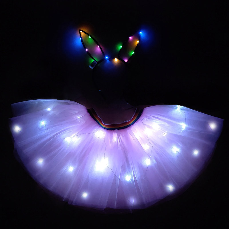 Colorful Led Luminous Costume Clothes Dancing LED Growing Lighting Robot Suits Clothing birthday skirt Set Event Party: Pink / 100-120CM