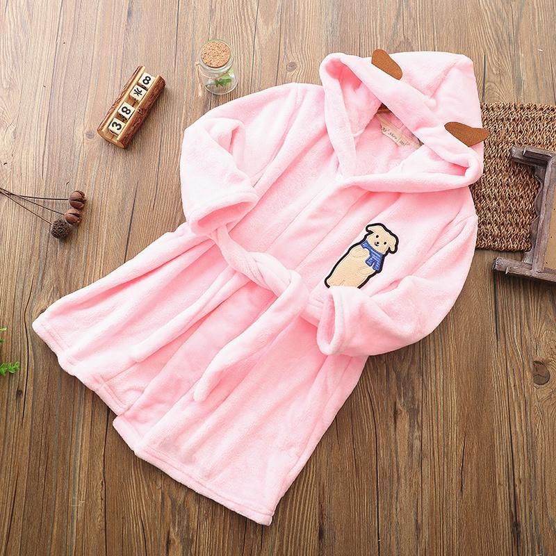 Autumn Winter Bathrobe Kids Sleepwear Robe Children Bath Robe Warm Soft Pajamas For Girl Boy Teenage Flannel Robe: black / 2T
