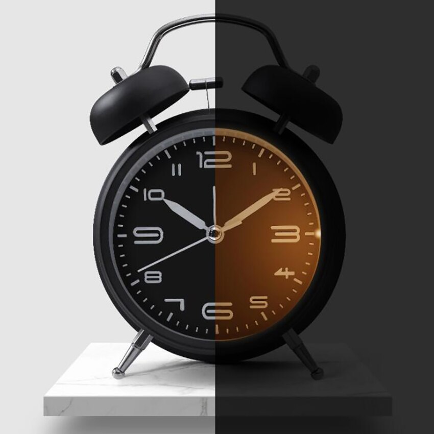 Metal Double Bell Alarm Clock with Stereoscopic Dial, Night Light, Battery Operated Matte Loud Alarm Clock for Deep Sleepers