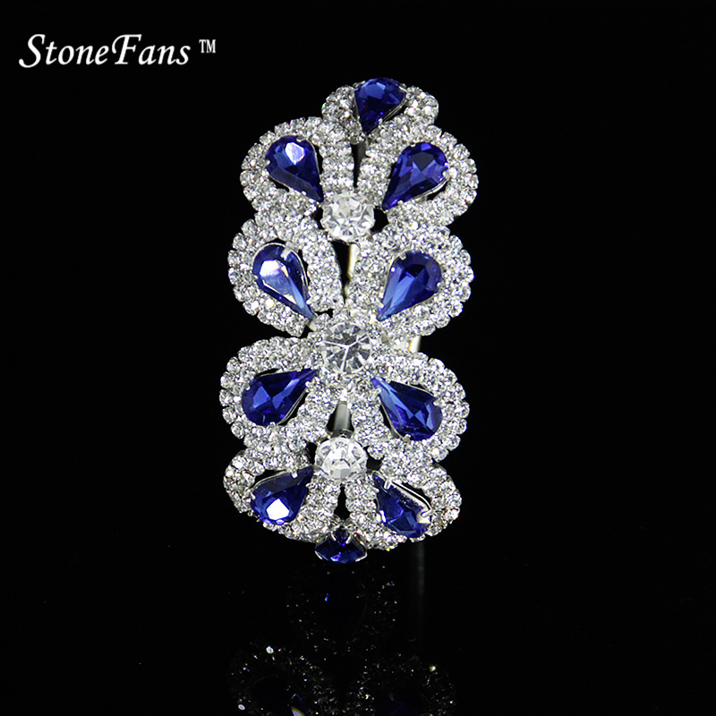 StoneFans Brand Bangles Blue Bangle Bracelet Rhinestone Bangle Bracelets For Womens Ladies Crystal Rhinestone Bangles