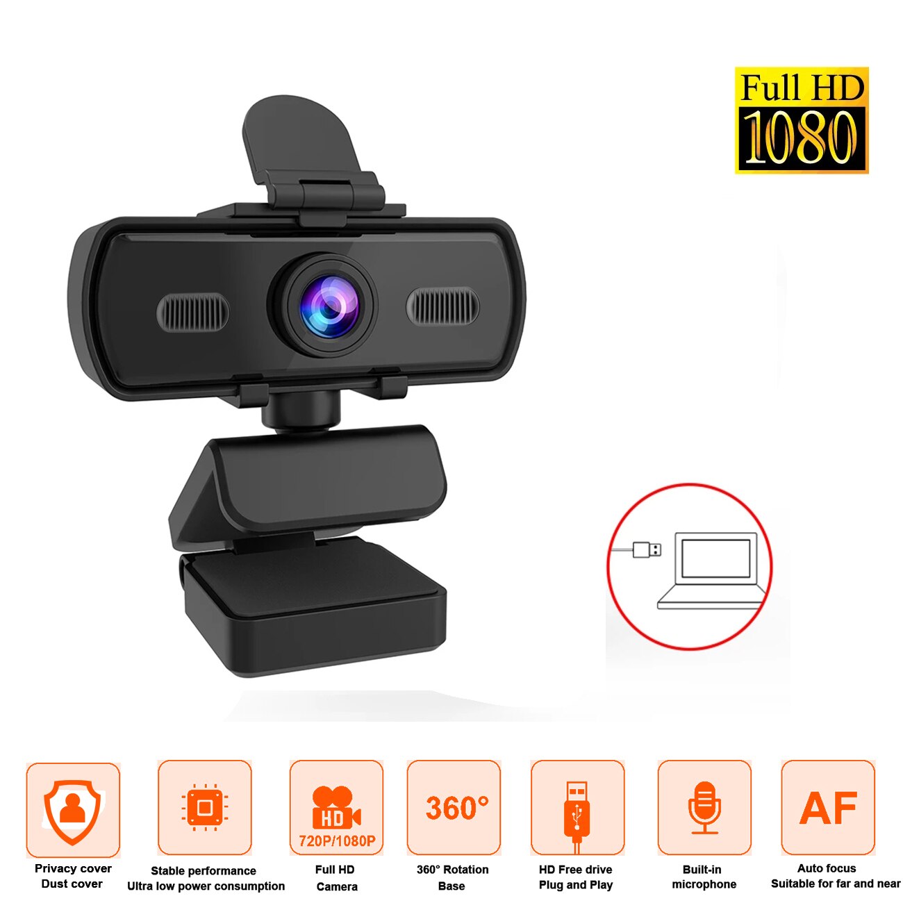 1080P Webcam 2K Full HD Web Camera per PC Computer Laptop USB Web Cam con microfono Autofocus per videochiamate in diretta