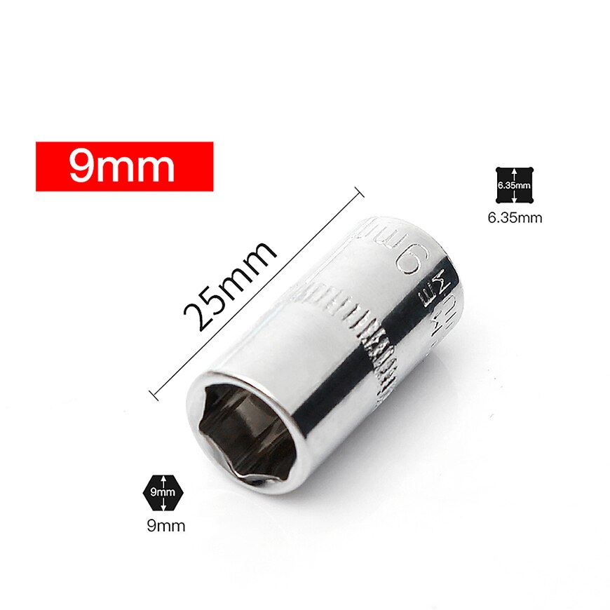 Socket 1/4 in Drive Metric Hex Square 6Points 4-14mm Individual Hex Polished CRV: BS09-9mm-2.5cm