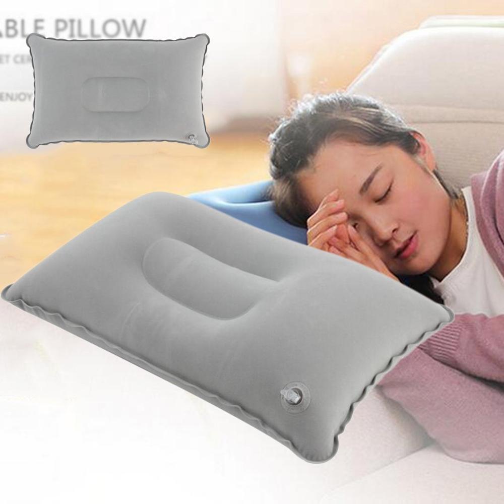 Almohada plegable portátil de viaje al aire libre, cojín inflable de aire, descanso, almohadas cómodas para dormir, accesorios de viaje: Grey