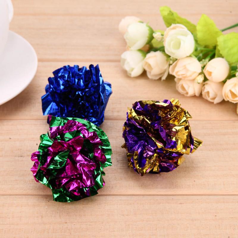 6/12/24Pcs Cat Toy Mylar Balls Colorful Ring Paper Shiny Crinkly Balls Sound Toys for Cat Kitten Interactive Ring Paper Ball