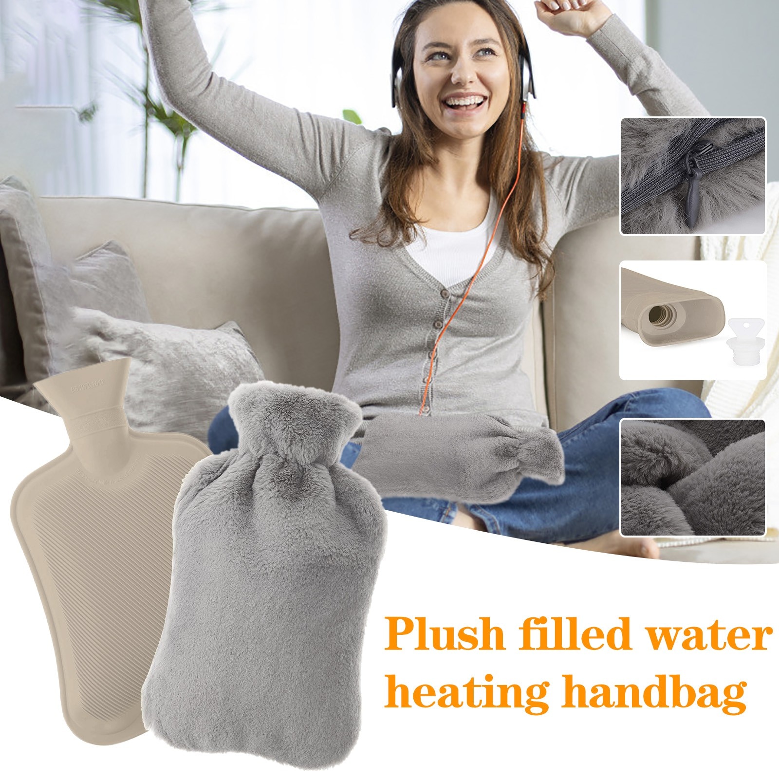 Bouillotte avec couverture en peluche douce 2 litres