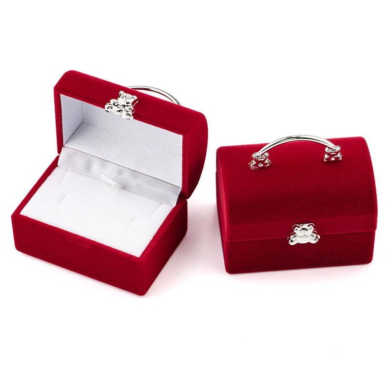 1-teilige kleine Schmuckschatulle aus Samt für Eheringe, Halsketten-Displaybox, niedlicher Bär, Geschenkbox, Behälter für Schmuckverpackungen: WEISS