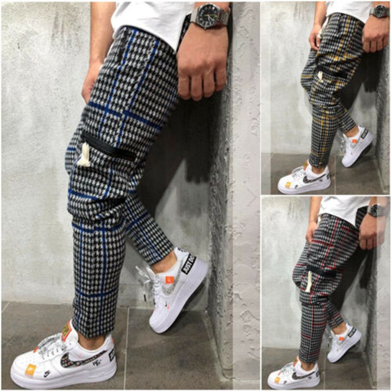 Pantalon Long à carreaux pour hommes, de , style Hip Hop, Harem élastique, printemps automne,