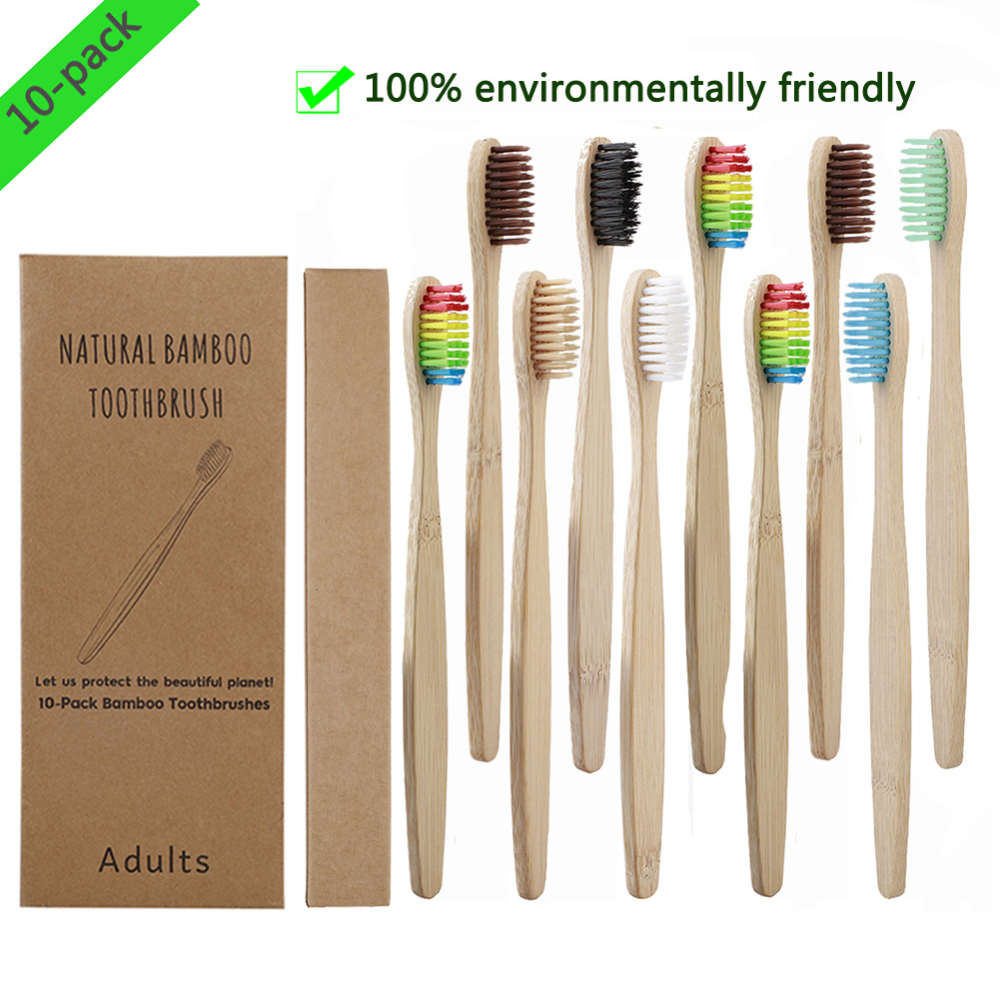 10 Stuks Natuurlijke Bamboe Houtskool Tandenborstels Zachte Haren Eco Vriendelijke Oral Care Reizen Tandenborstel Bamboe Houtskool Tandenborstels: Multi-color