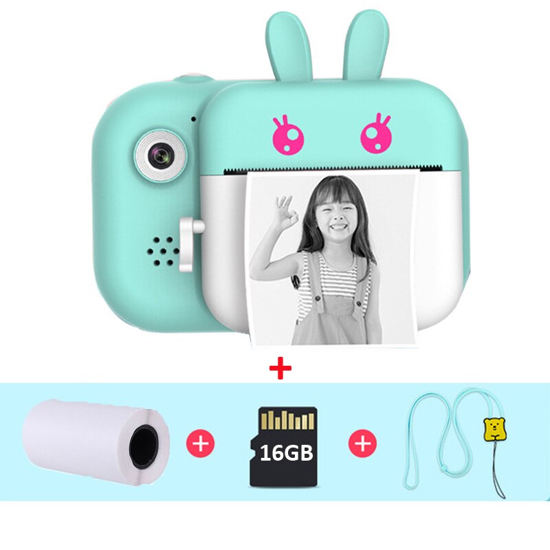 Kids Camera 1080P Digital Camera For Children Print Camera 24MP Cartoon Photo Video Camera One-Click Selfie Camera for Boy Girls: Blue-16G card