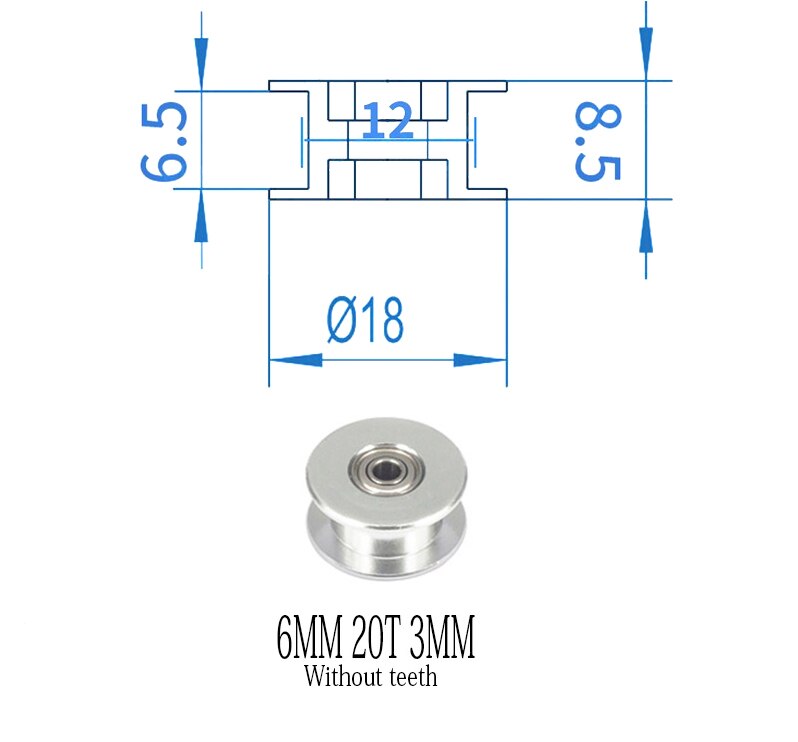 GT2 koła koło rozrządu 16-zębów 20-zęby z 3mm lub 5mm otwór z łożyskami do 3D części drukarki pasek rozrządu 6mm 10mm: 6MM 20T NO T 3MM