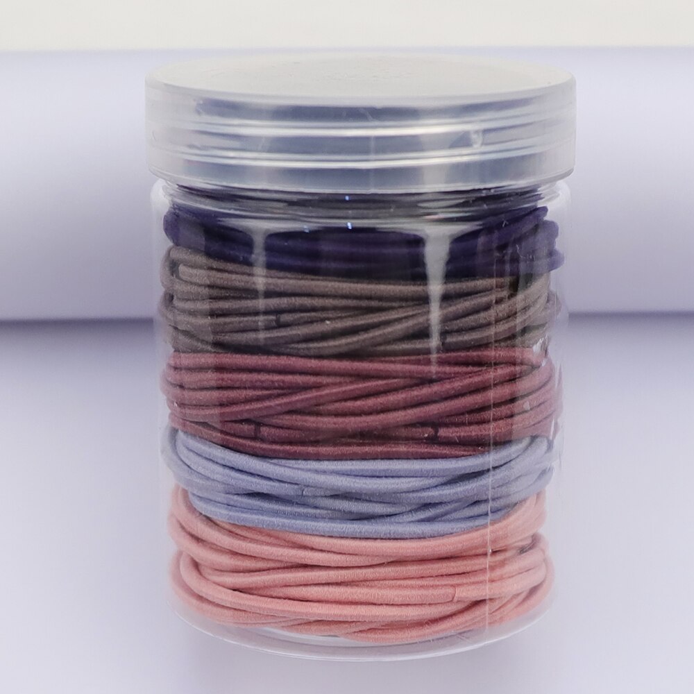 Gomas elásticas de goma para el pelo para niñas y mujeres, gomas finas de colores de 2MM de grosor, accesorios básicos para el cabello, goma bonita para el pelo, botella de 4CM, 100 Uds.: Korean Color 3