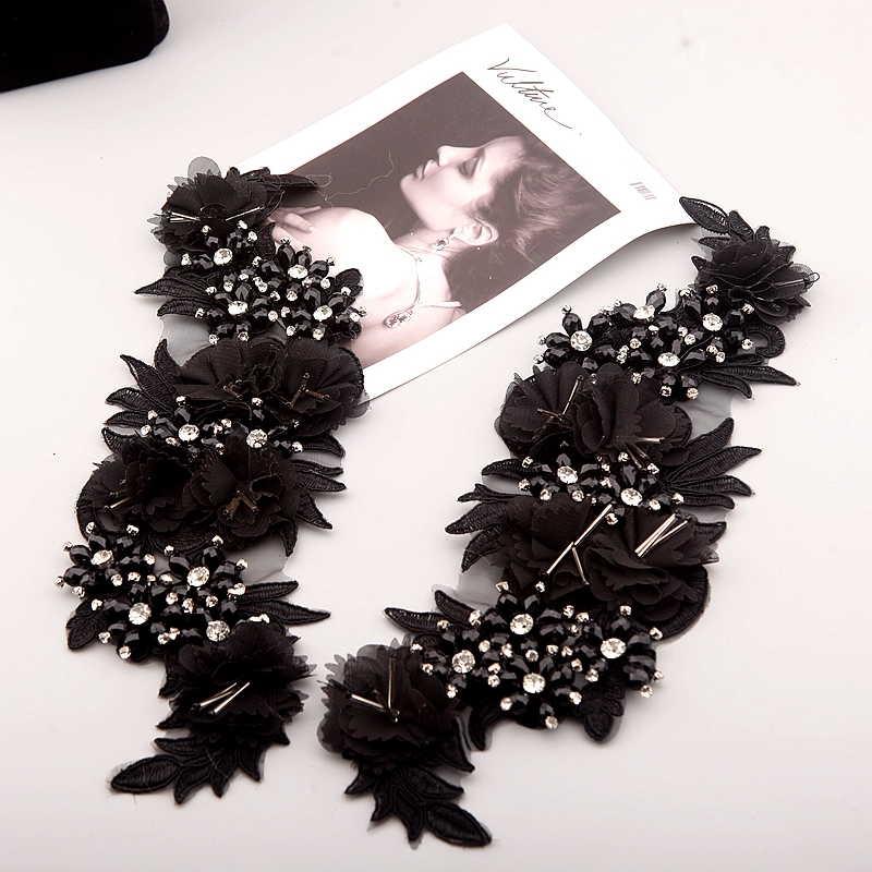 10 Color Beaded Sequins 3D Decals Mirror Flower Lace Fabric Evening Dress Front Chest Back Applique Patch Decoration: Blue