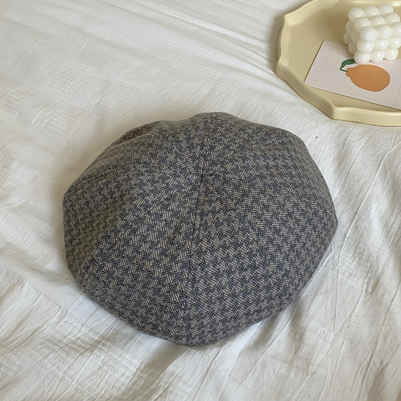 Béret pied-de-poule en forme de citrouille pour femme, Version coréenne, décontracté, chapeau de peintre, printemps et automne: GRAY