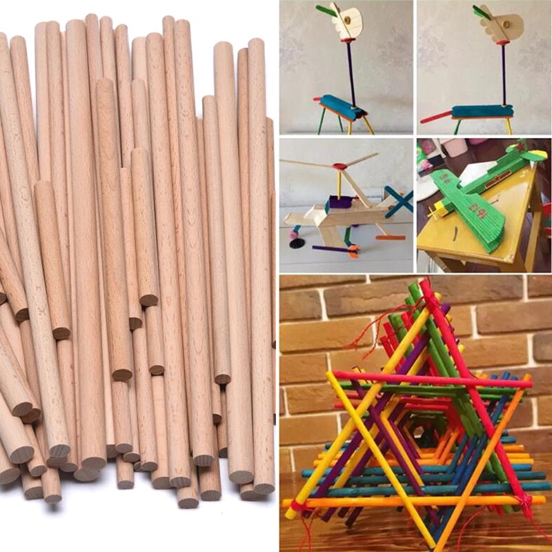 Barras de madera de haya Natural de 8mm/10mm/12mm de diámetro, espiga de madera Premium duradera para manualidades de construcción, modelo de carpintería, 10 uds.