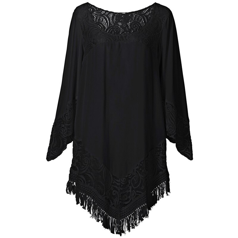 NODELAY Vrouwen Bikini Cover Up Kwasten Trim Strand Tuniek Jurk Wit Kant Splitsen Badmode Cover-Ups Anti-Uv kaftan Robe