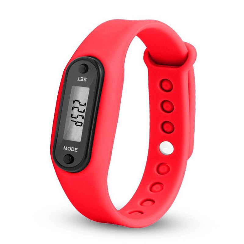 Podómetros de banda de silicona LCD Digital para muñeca, para correr, pisar, para adulto, deporte, Fitness, multifuncional, para caminar, contador de distancia: Rojo