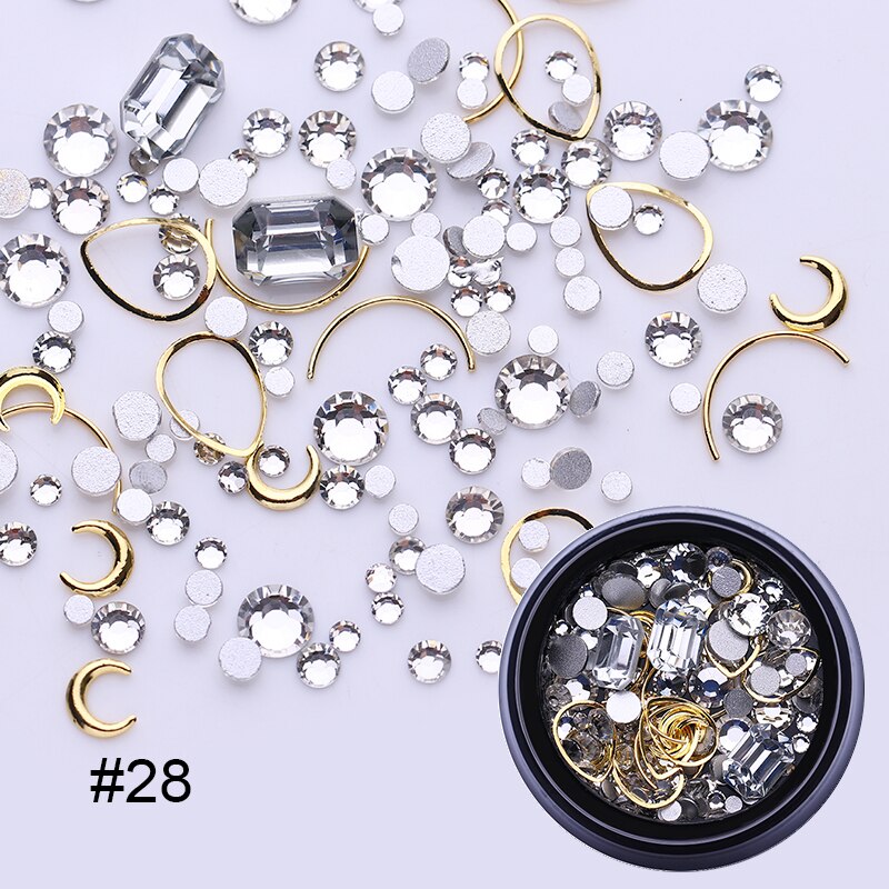 1 stk 3d negle rhinestones sten blandede farverige gør-det-selv-decals med neglebuede pincetkrystaller nail art gør-det-selv dekorationer: 28