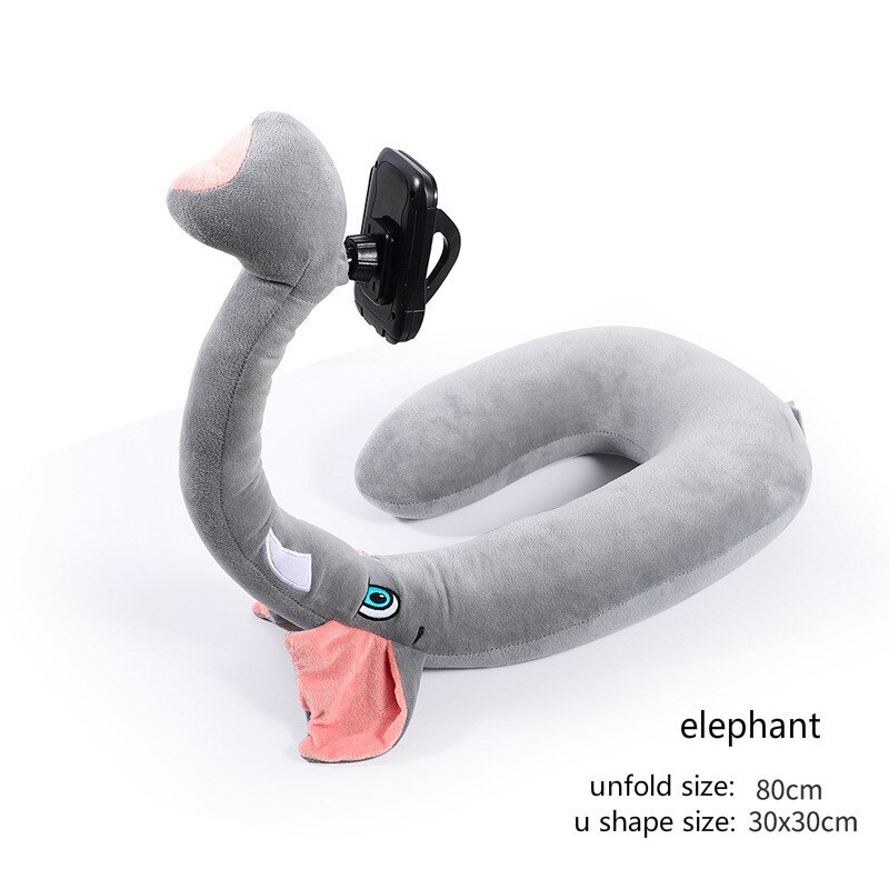 Håndfri flamingo enhjørning nakkepude telefonholder stativ multibrug rejse bil sofa u form nakkepude doven telefonholder: Elefant