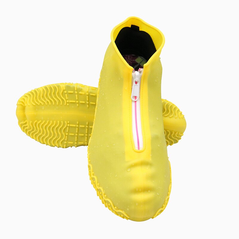 Waterdichte Rits Siliconen Schoen Cover Regen Laarzen Unisex Outdoor Solid Antislip Antislip Slijtvaste herbruikbare Shoe Cover: Yellow zipper / M