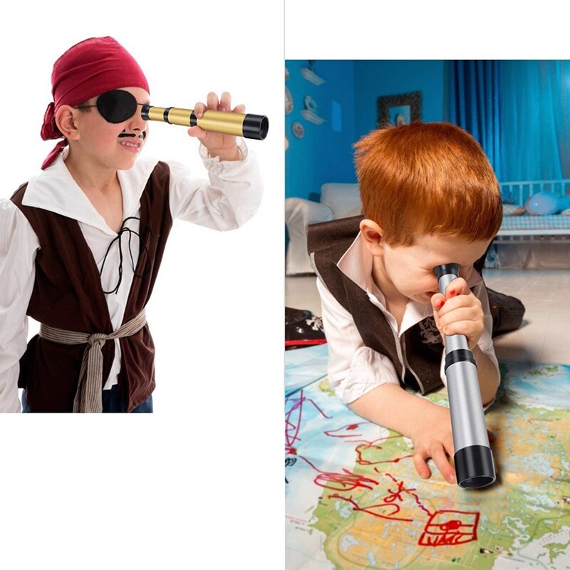 3 Pieces Pirate Telescope Retro Telescopic Handheld Plastic Telescope Pirate Party Classic Telescope