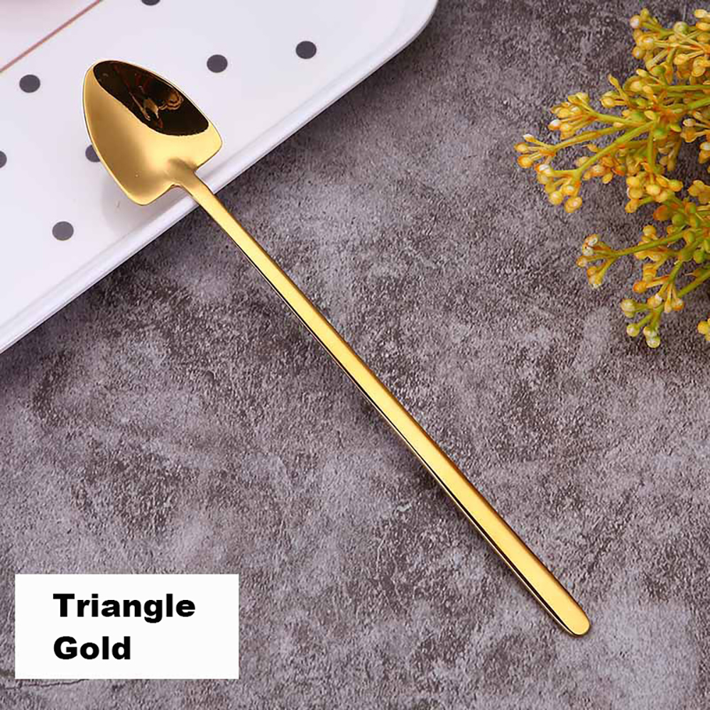 304 Roestvrij Staal Koffie Lepel Creatieve Plating Ijs Lepels Lange Steel Thee Lepels Keuken Gereedschap Drinken Bestek Kleurrijke: Triangle Gold