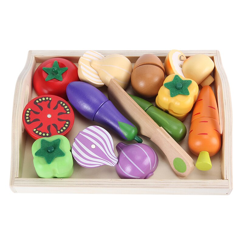 WOODADDY Giocattoli Del Bambino Fragola Simulazione di Frutta Verdura Cut Set Giocattoli di Legno Per I Bambini I Bambini di Alimento Della Cucina Educativo del Regalo