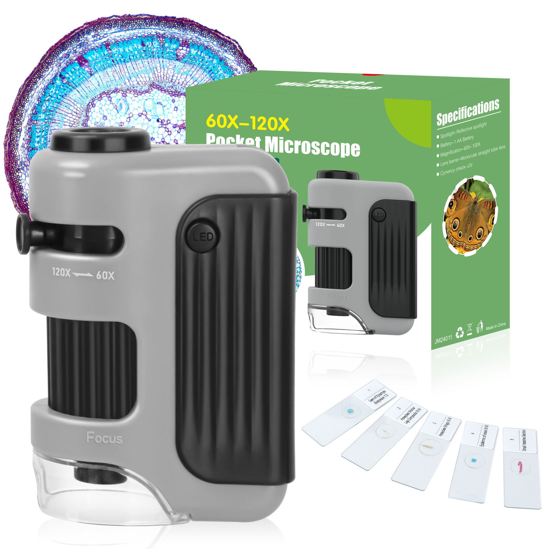 60-120X Portable microscope Outdoor handheld zoom microscope Non spherical optical lens Equipped with LED lights and UV lights A: Default Title