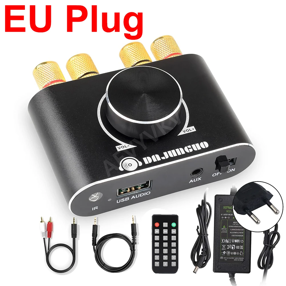 Mini wzmacniacz audio Stereo HIFI Cyfrowy kanał wzmacniacza 2.0 z wejściem AUX/USB/Bluetooth Bezprzewodowy odbiornik audio z pilotem: BŁĘKITNA