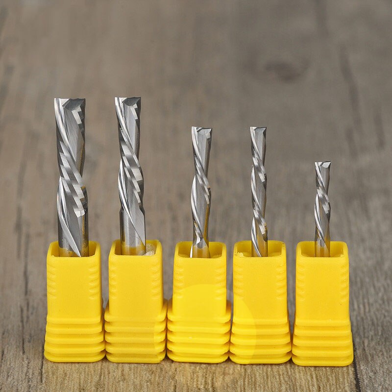 2 st 3.175 4 6mm Links Spiraal frees down cut twee dubbele Fluiten router bit CNC end mill carbide frees