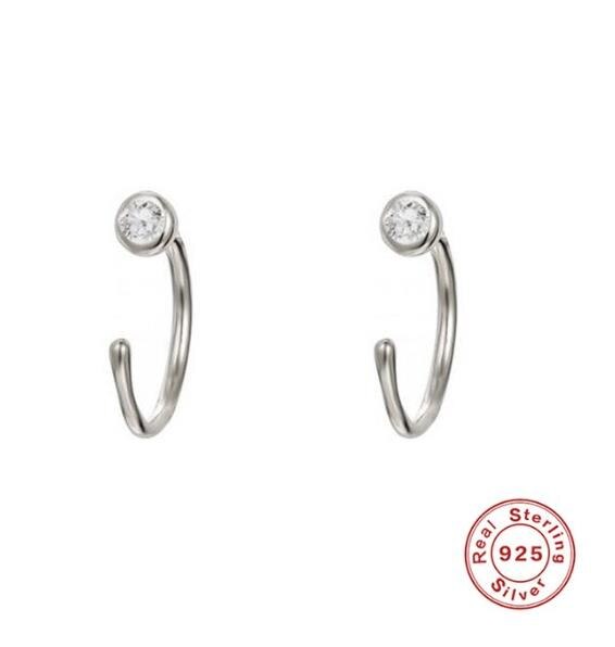 Roxi 925 sterling sølv geometriske runde cz øreringe til kvinder øreben øre spænde brusk helix piercing øreringe: Sølv