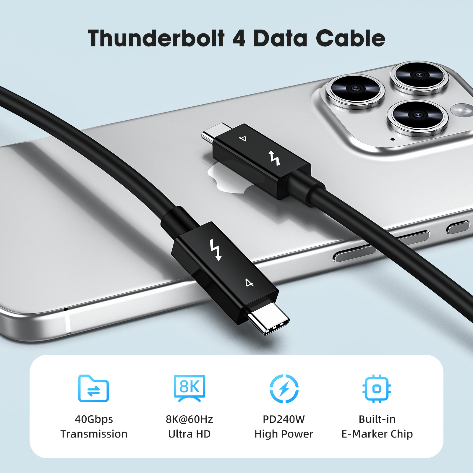 Sbtool thunderbolt 4 koaxialkabel usb 4 typ -c 240w snabbladdning 3m - 0.3m för egpu iphone ipad macbook
