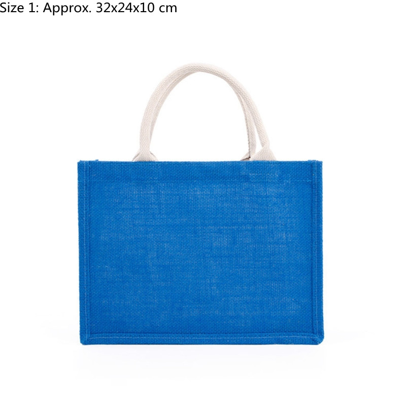 D0LF Jute Tote Met Handvatten Casual Grote Capaciteit Tote Herbruikbare Schoudertas Blank Clutch Bags Voor Borduurwerk Afdrukken: Blue Size 1