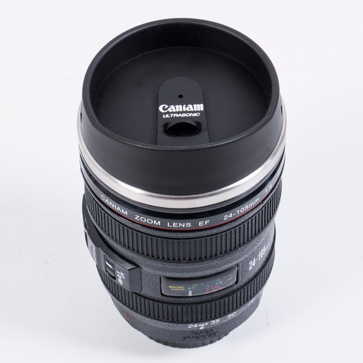 24-105mm lins termos kamera resa kaffe te kopp mugg lins kopp rostfritt stål borstat foder svart