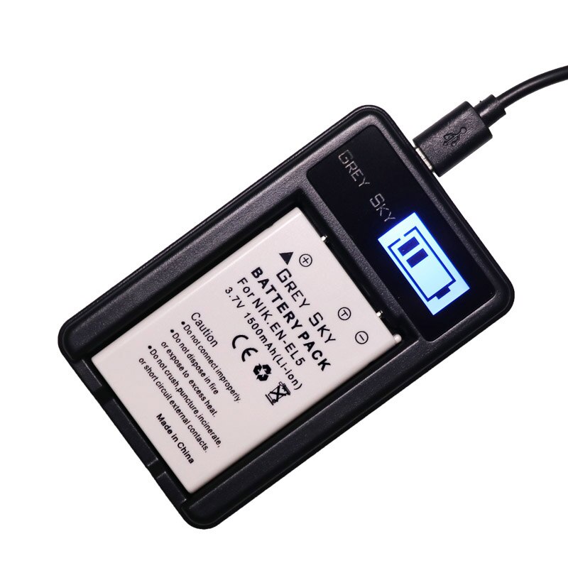 3.7v 1500 mah en -el5 en el5 enel 5 batteri + lcd usb-oplader til nikon coolpix  p530 p520 p510 p100 p500 p5100 p5000 p6000
