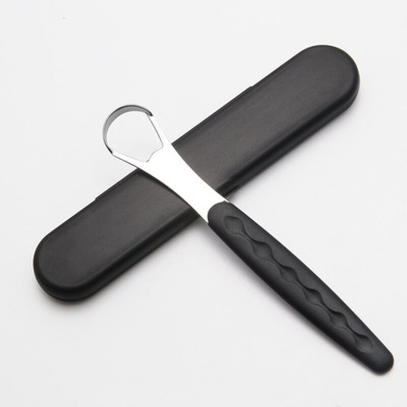 Stainless Steel Tongue Scraper with Portable Travel Case U Shape Tongue Cleaner Oral Tongue Brush for Adult Fresh Breath: Black