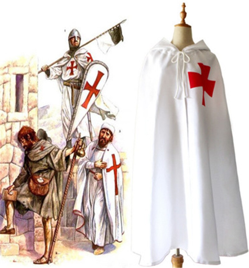 Adult Halloween Medieval Costume Robe Knights Templar Cloak Hospitaller Tunic Cape: white / S