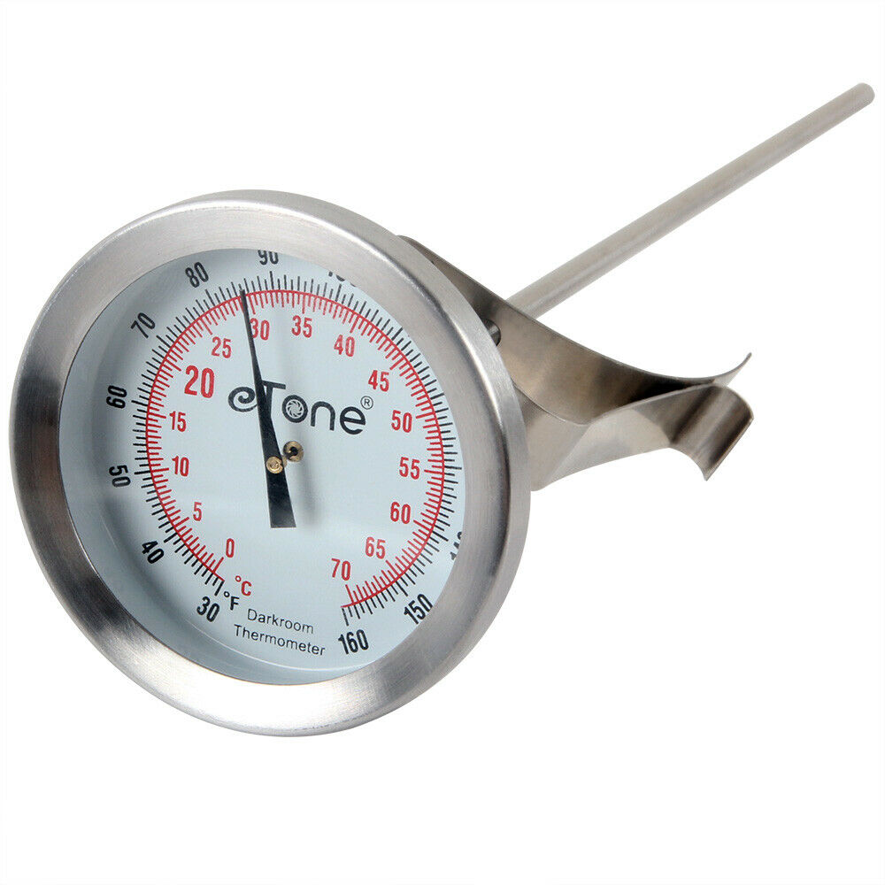 Darkroom Dial Thermometer Stainless Steel with Wall Clip Film Processing Develop