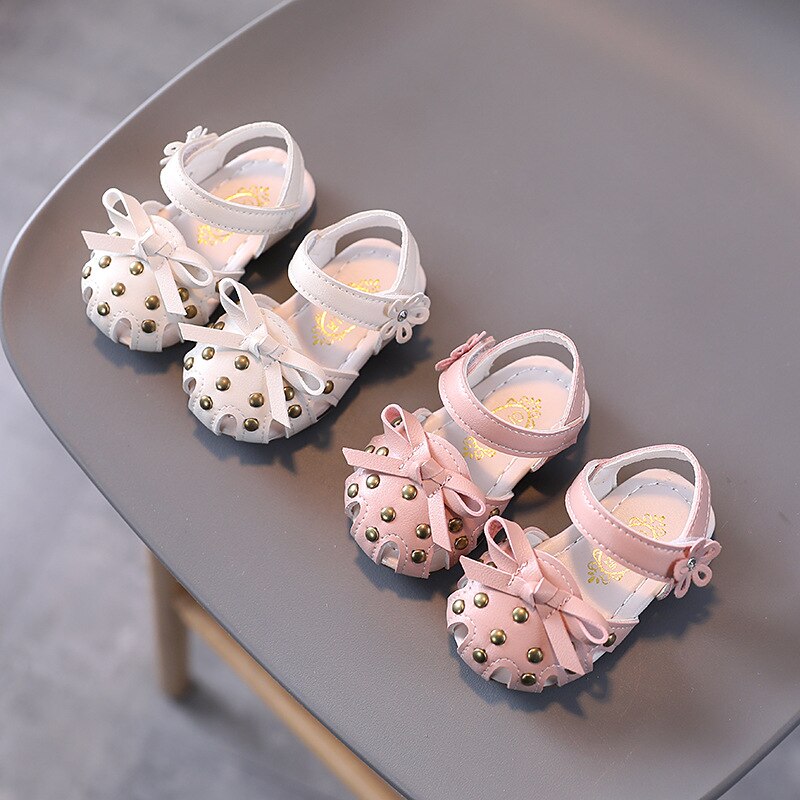 Toddler Girl Summer Pink Princess Kids Soft Sole Leather Shoes for Girls Flower Casual Children Flat Heel Silver Butterfly Knot