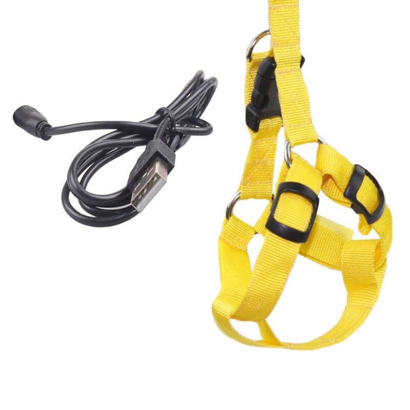 USB LED Dog Harness Pet Cat Dog Collar Harness Vest Safety Lighted Dog Harness Pet Dogs Luminous Fluorescent Collars: Yellow / M