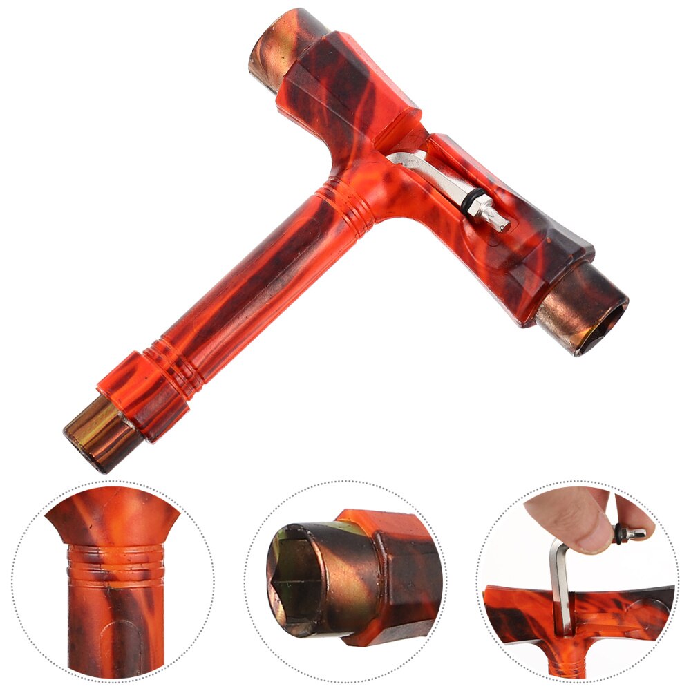 All-in-One Skate Tools Multi-Function Portable Skateboard T Tool Accessory: Flame pattern