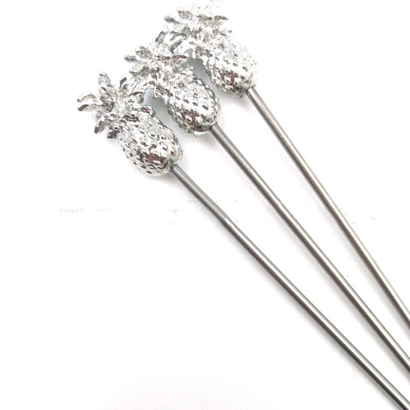 6 pcs Cocktail Pick Rvs Fruit Sticks Ananas Bar Gereedschap Drink Roeren Sticks Martini Picks Party Bruiloft Accessoire: silver