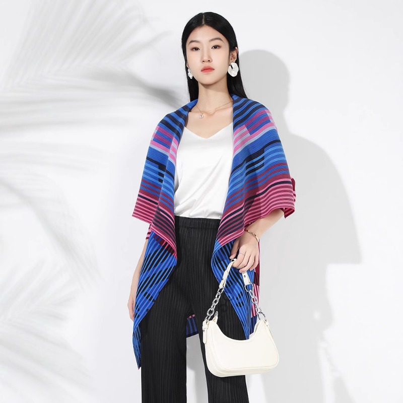 Geplooide bedrukte mode casual buitenponcho Miyake grote revers vest middellange sjaal tops zonbeschermende kleding