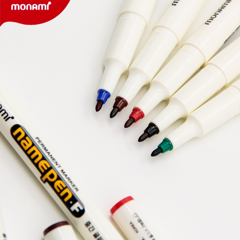 Monami-rotuladores permanentes finos para tela, marcador de de plástico, color negro, rojo, 1mm, F582