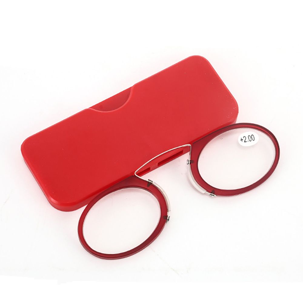 Draagbare Neus Clip Legless Presbyope Bril Leesbril Mini Vergrootglas Ultra Dunne Bril Ovaal Met Case + 10 Tot + 35: red-100