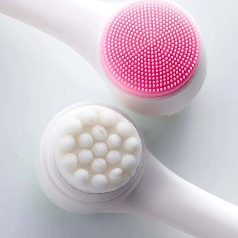 3D bilateraler Silikon-Gesichtsreiniger, manuelle Massage-Gesichtsbürste, weiche Borsten, doppelseitige Silikon-Gesichtsbürste