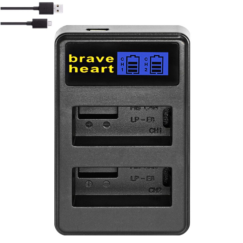 Batería para cámara Canon EOS 550D 600D 650D 700D Kiss X4 X5 X6i X7i Rebel T2i T3i T4i T5i, LP-E8 de 1860mah, 2 piezas: charger