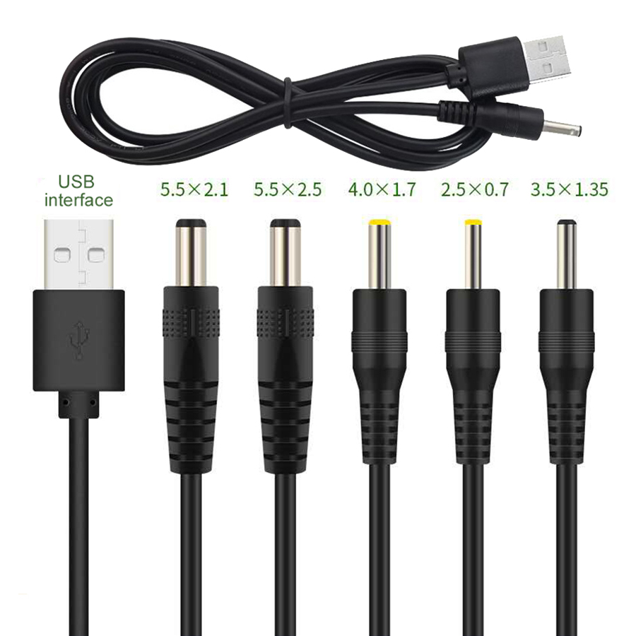 Cable de carga de puerto USB a CC de 1M, conector de enchufe CC 5,5x2,1 5,5x2,5 3,5x1,35 4,0x1,7 2,5x0,7mm, Cable de extensión de fuente de alimentación