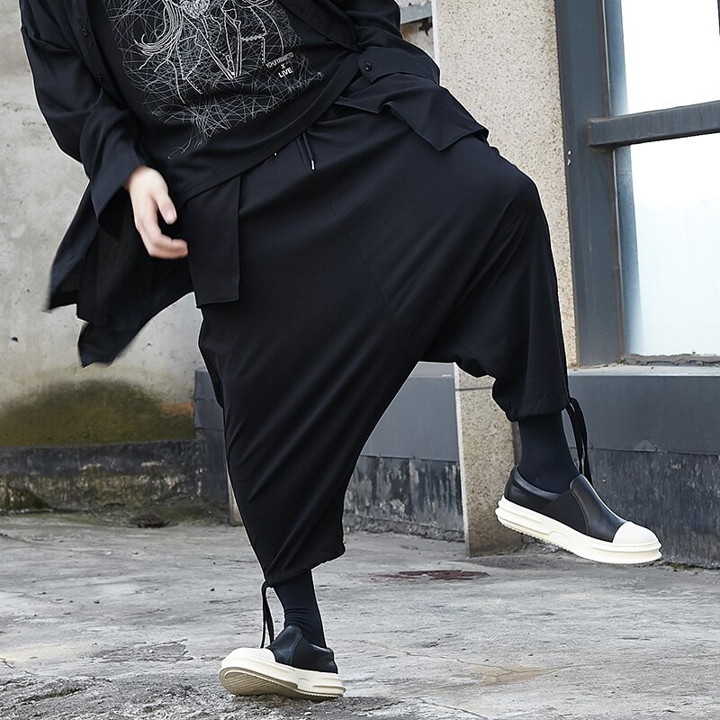 Mannen Oversize Losse Toevallige Zwarte Cross Broek Mannelijke Punk Gothic Hip Hop Pocket Japan Streetwear Kimono Harembroek