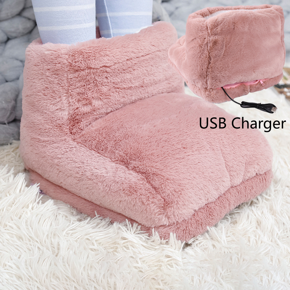 Elektrischer Fußwärmer, doppelte Füße, Hausschuhe, USB-Aufladung, warme Fußpolster, abnehmbarer Fußofen, weicher Plüsch für Zuhause, Schlafzimmer, Schlafen